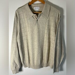Pierre Cardin Men's Beige Tan Long Sleeve Button Collared Sweater M Rayon VTG